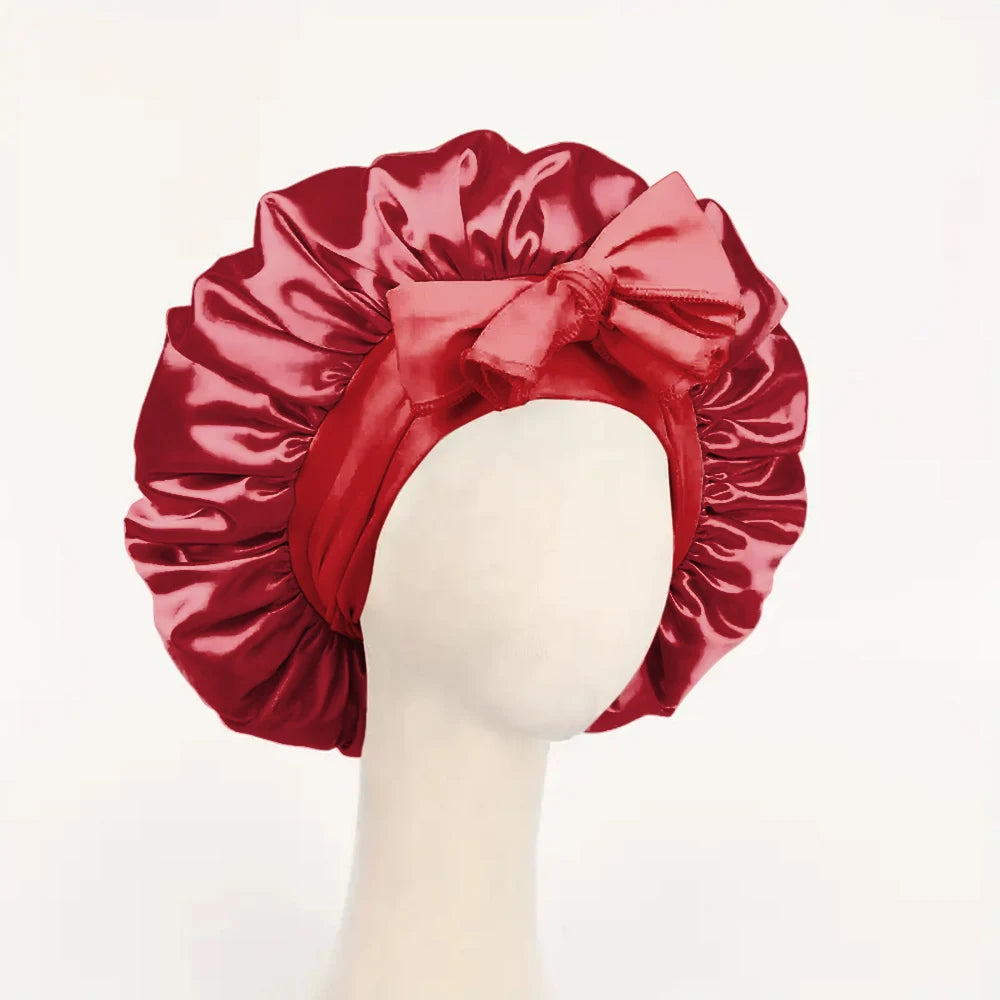 Satin Hair Bonnet with Tie Band – Large Adjustable Sleep Bonnet for Curly & Natural Hair