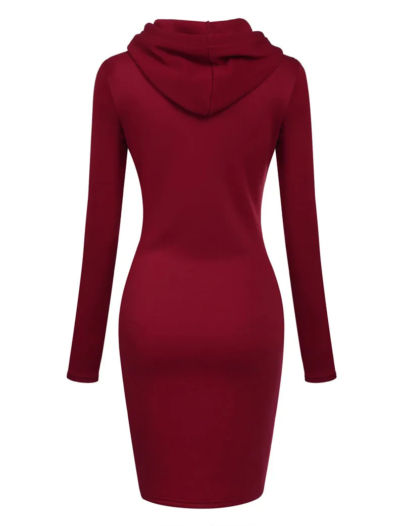 Women’s Hoodie Dress – Long Sleeve Bodycon Sweatshirt Dress with Kangaroo Pocket