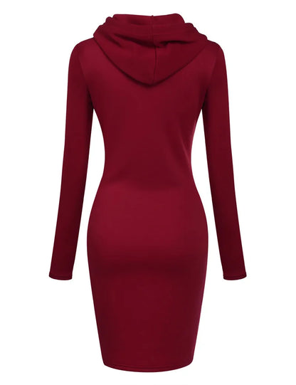 Women’s Hoodie Dress – Long Sleeve Bodycon Sweatshirt Dress with Kangaroo Pocket