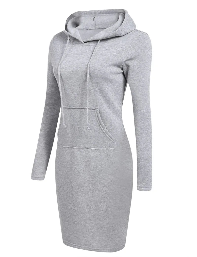 Women’s Hoodie Dress – Long Sleeve Bodycon Sweatshirt Dress with Kangaroo Pocket