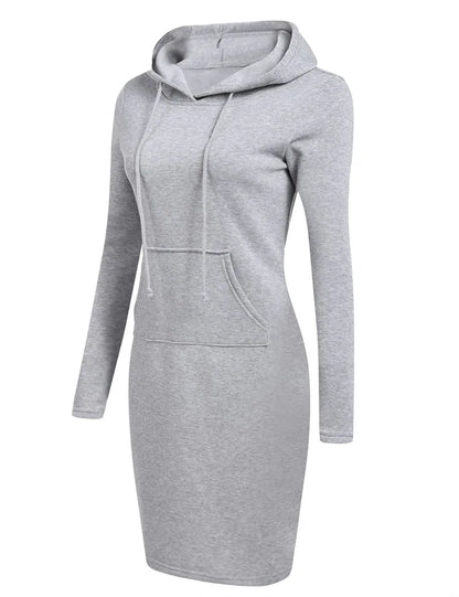 Women’s Hoodie Dress – Long Sleeve Bodycon Sweatshirt Dress with Kangaroo Pocket
