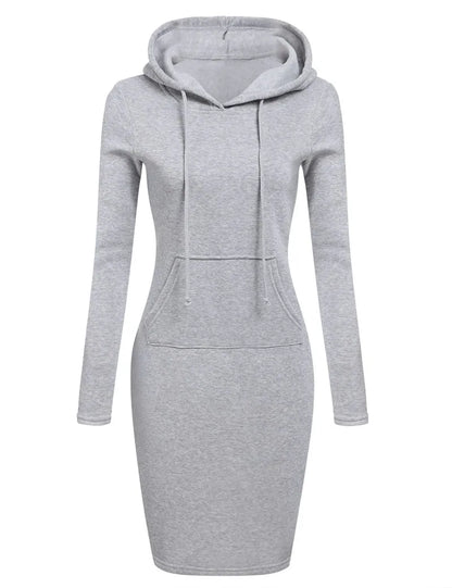 Women’s Hoodie Dress – Long Sleeve Bodycon Sweatshirt Dress with Kangaroo Pocket