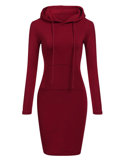 Women’s Hoodie Dress – Long Sleeve Bodycon Sweatshirt Dress with Kangaroo Pocket
