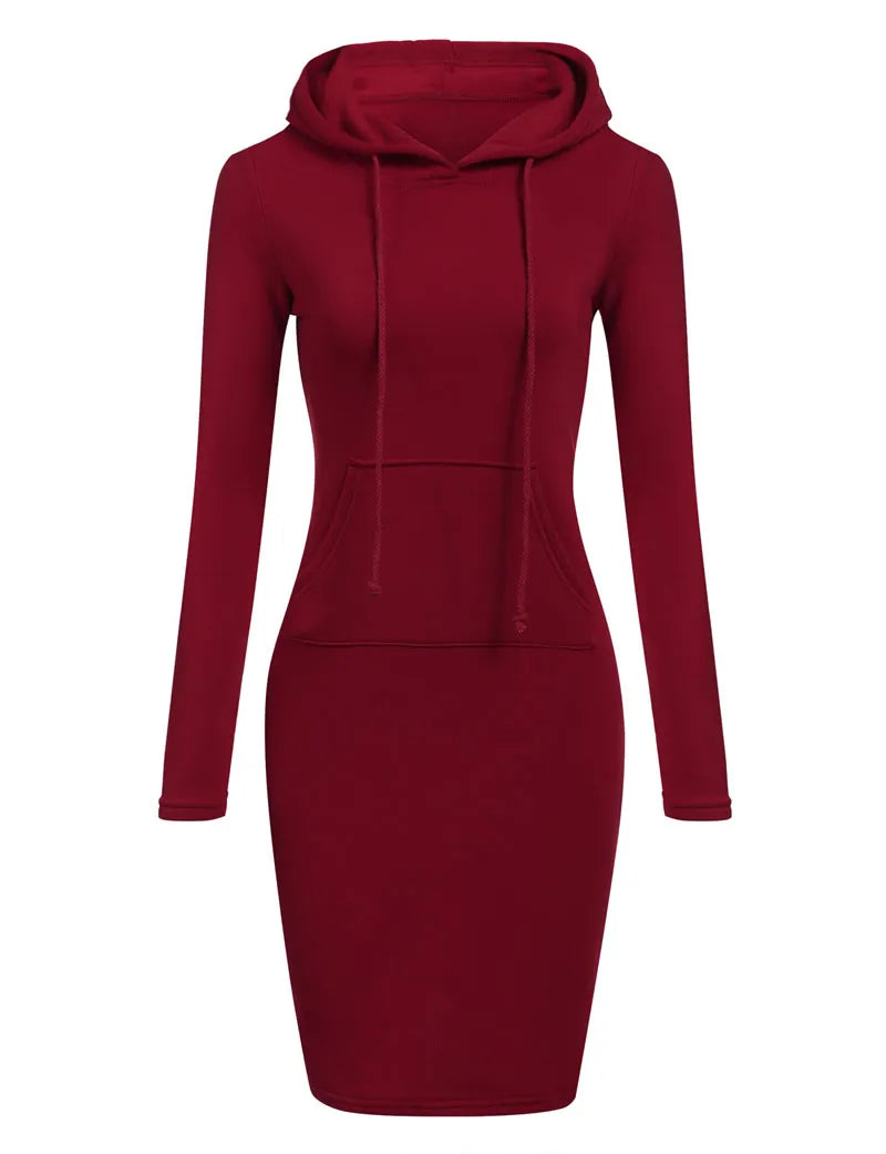 Women’s Hoodie Dress – Long Sleeve Bodycon Sweatshirt Dress with Kangaroo Pocket