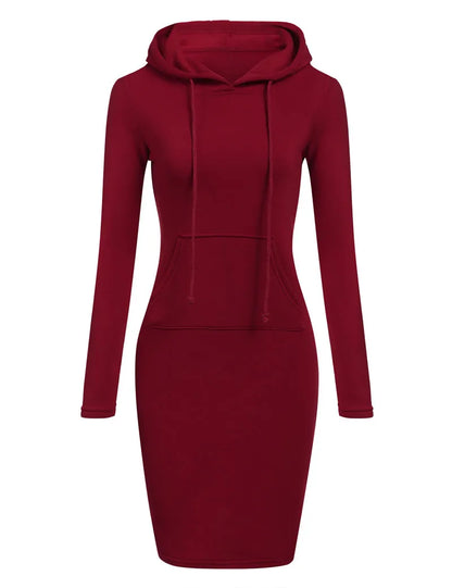 Women’s Hoodie Dress – Long Sleeve Bodycon Sweatshirt Dress with Kangaroo Pocket