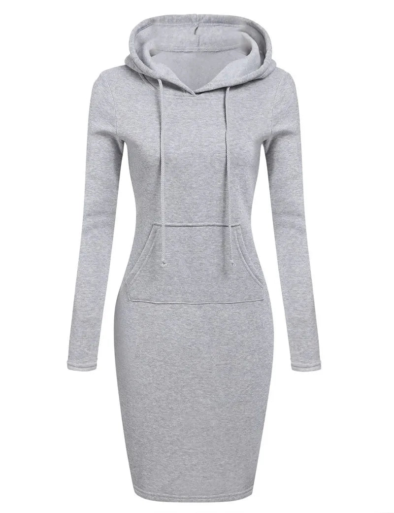 Women’s Hoodie Dress – Long Sleeve Bodycon Sweatshirt Dress with Kangaroo Pocket