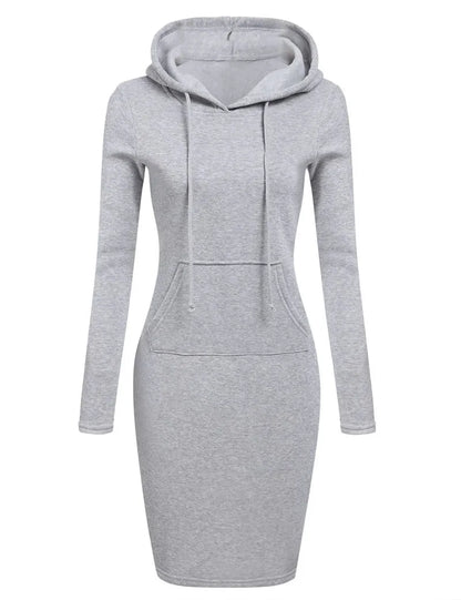 Women’s Hoodie Dress – Long Sleeve Bodycon Sweatshirt Dress with Kangaroo Pocket