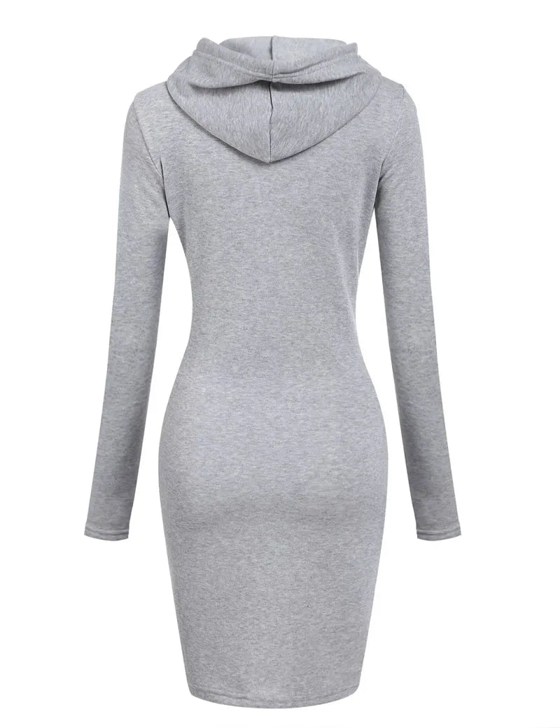 Women’s Hoodie Dress – Long Sleeve Bodycon Sweatshirt Dress with Kangaroo Pocket