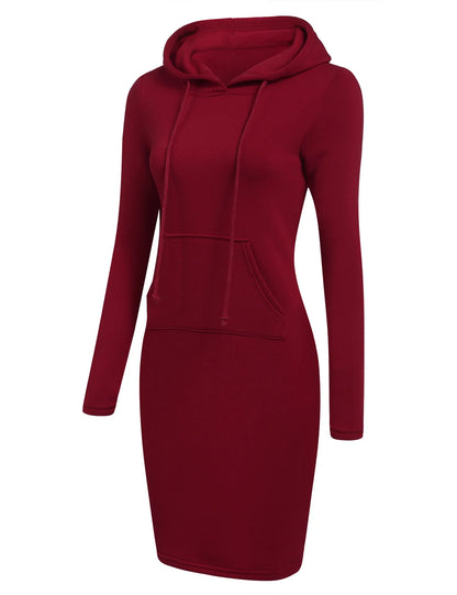 Women’s Hoodie Dress – Long Sleeve Bodycon Sweatshirt Dress with Kangaroo Pocket