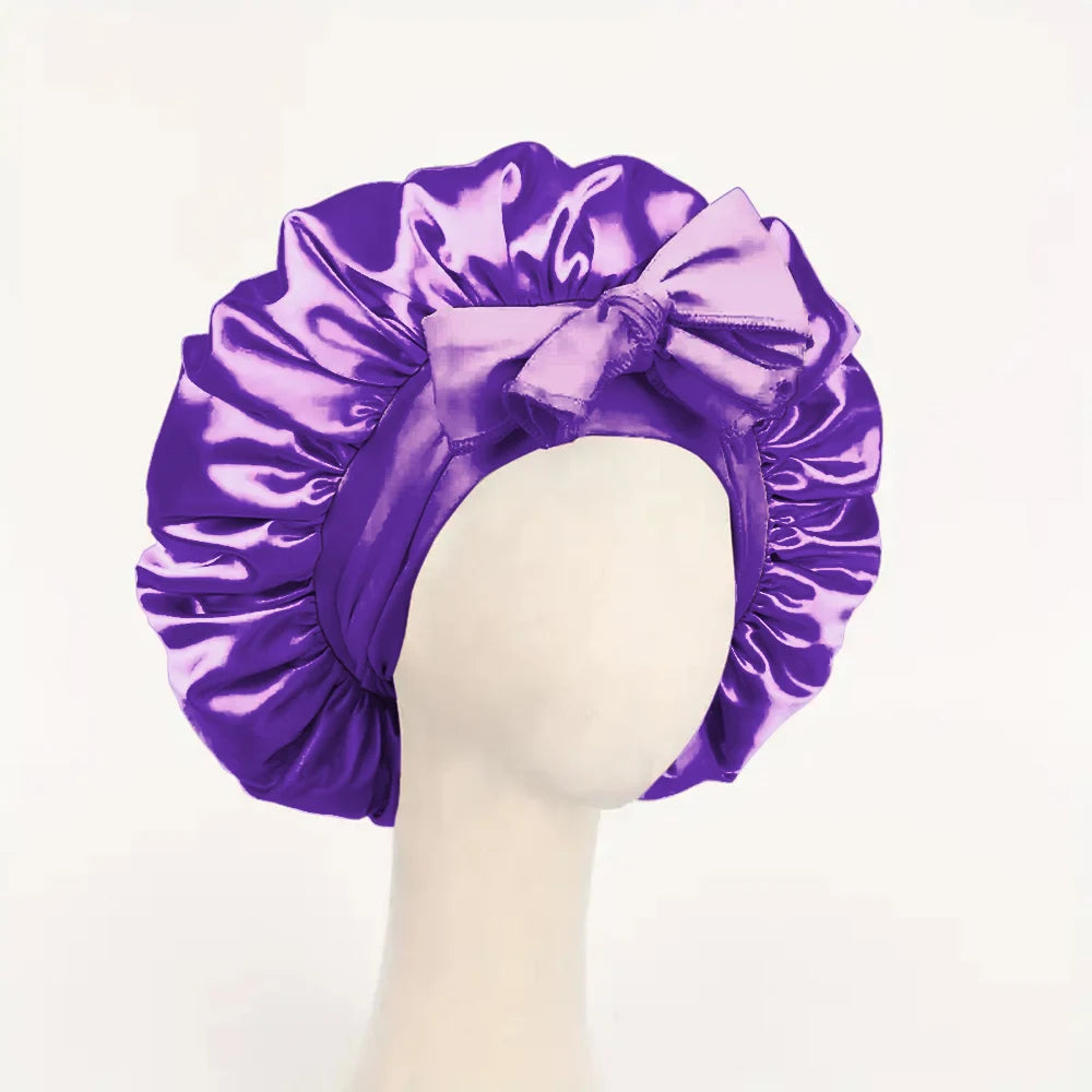 Satin Hair Bonnet with Tie Band – Large Adjustable Sleep Bonnet for Curly & Natural Hair