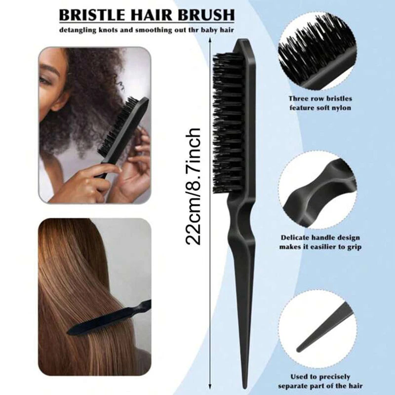 4-Piece Slick Back Hair Brush Set – Bristle Brush, Edge Brush, Teasing Brush & Rat Tail Comb
