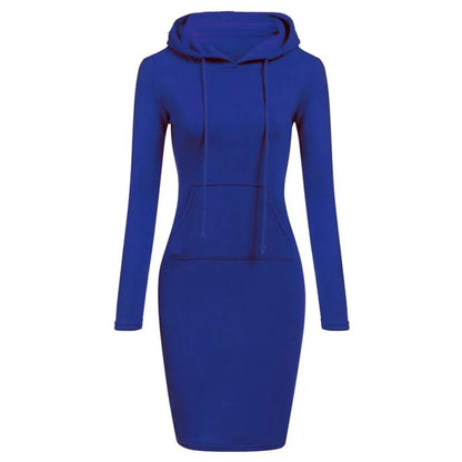 Women’s Hoodie Dress – Long Sleeve Bodycon Sweatshirt Dress with Kangaroo Pocket