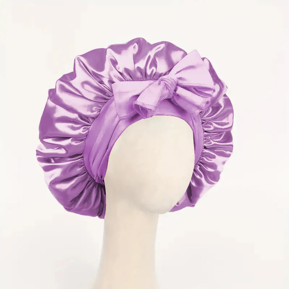 Satin Hair Bonnet with Tie Band – Large Adjustable Sleep Bonnet for Curly & Natural Hair