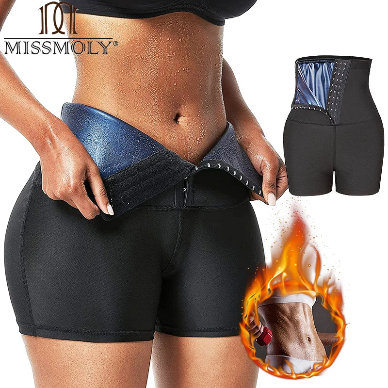 Sauna Sweat Shorts for Women – High-Waist Tummy Control Workout Shaper with Hook Closure
