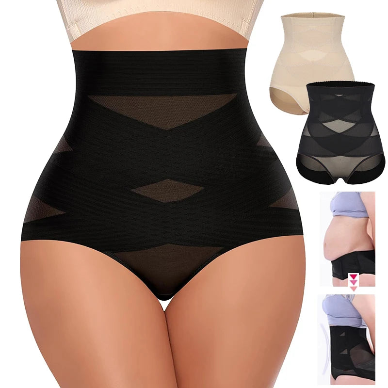 High-Waist Tummy Control Shapewear Briefs – Cross Compression Butt-Lifting Panties for Women