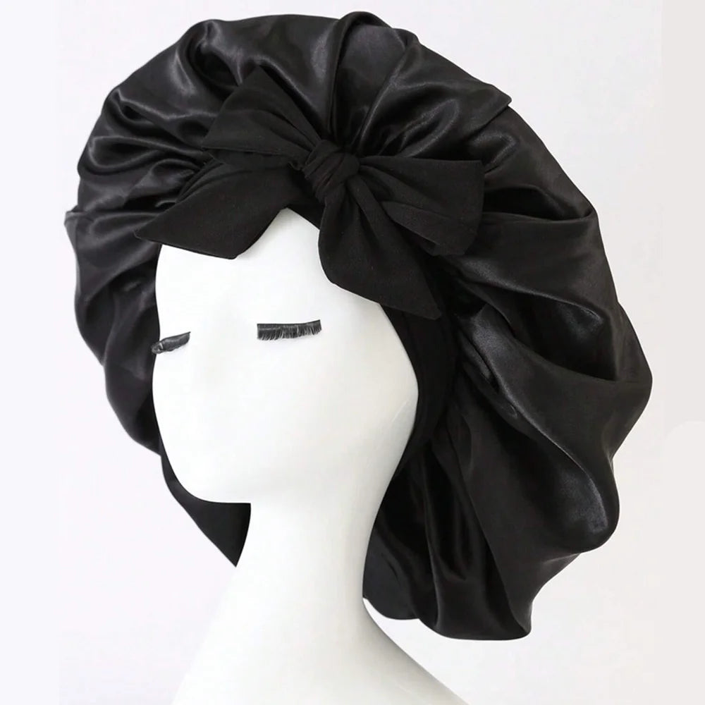 Satin Hair Bonnet with Tie Band – Large Adjustable Sleep Bonnet for Curly & Natural Hair