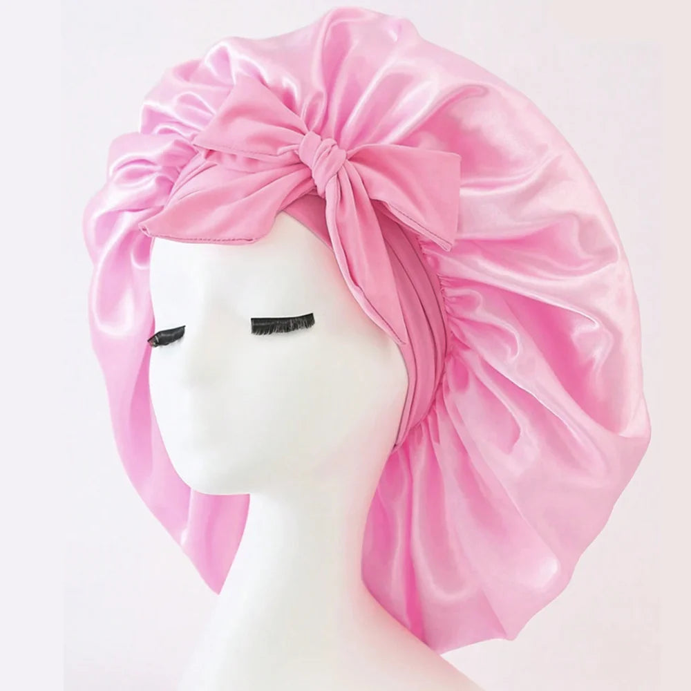 Satin Hair Bonnet with Tie Band – Large Adjustable Sleep Bonnet for Curly & Natural Hair