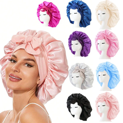 Satin Hair Bonnet with Tie Band – Large Adjustable Sleep Bonnet for Curly & Natural Hair
