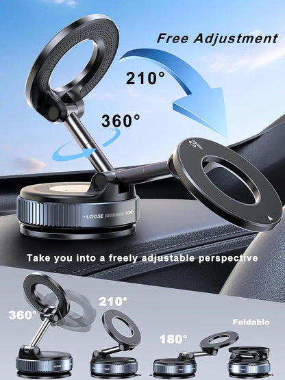 Magnetic Vacuum Phone Car Mount – 360° Rotatable Foldable Holder