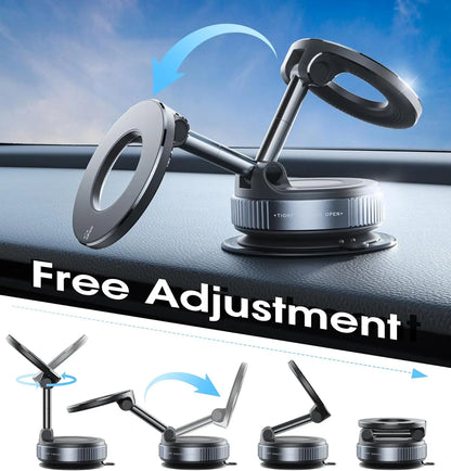Magnetic Vacuum Phone Car Mount – 360° Rotatable Foldable Holder