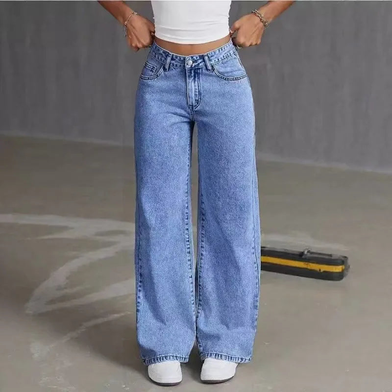 Women’s Baggy Wide-Leg Jeans – Loose Straight-Fit Denim, Casual Streetwear