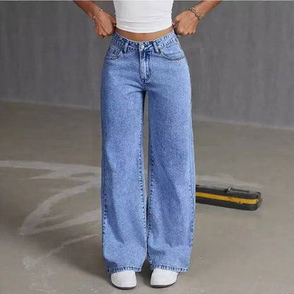 Women’s Baggy Wide-Leg Jeans – Loose Straight-Fit Denim, Casual Streetwear