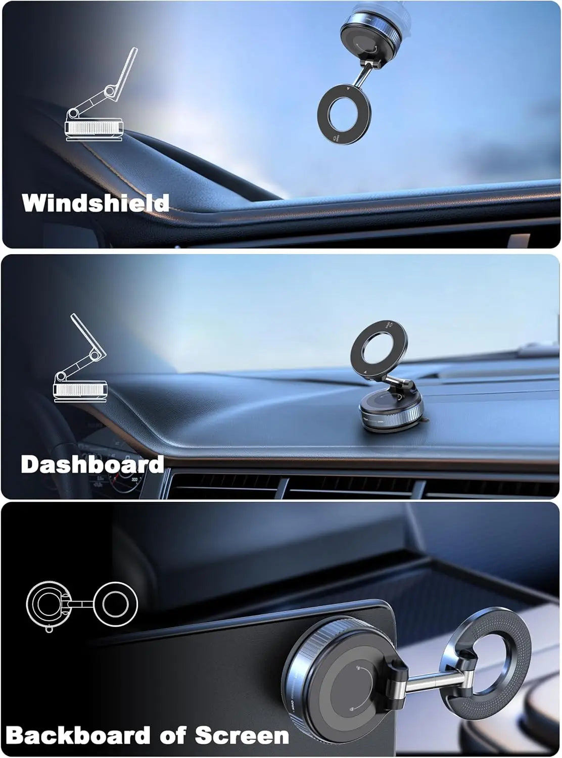 Magnetic Vacuum Phone Car Mount – 360° Rotatable Foldable Holder