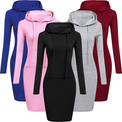 Women’s Hoodie Dress – Long Sleeve Bodycon Sweatshirt Dress with Kangaroo Pocket