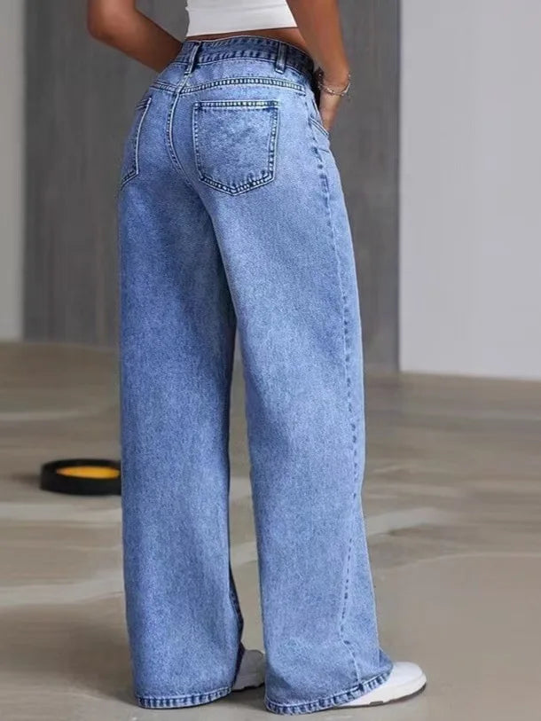 Women’s Baggy Wide-Leg Jeans – Loose Straight-Fit Denim, Casual Streetwear