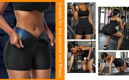 Sauna Sweat Shorts for Women – High-Waist Tummy Control Workout Shaper with Hook Closure