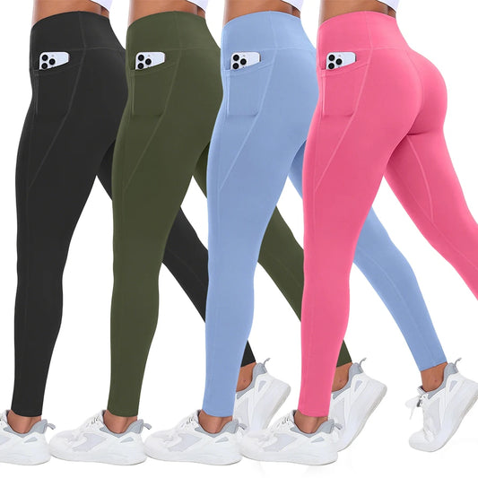 High-Waist Yoga Leggings with Pockets – Tummy Control & Butt-Lifting Workout Pants