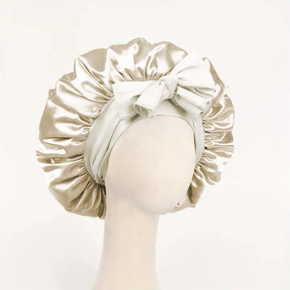 Satin Hair Bonnet with Tie Band – Large Adjustable Sleep Bonnet for Curly & Natural Hair