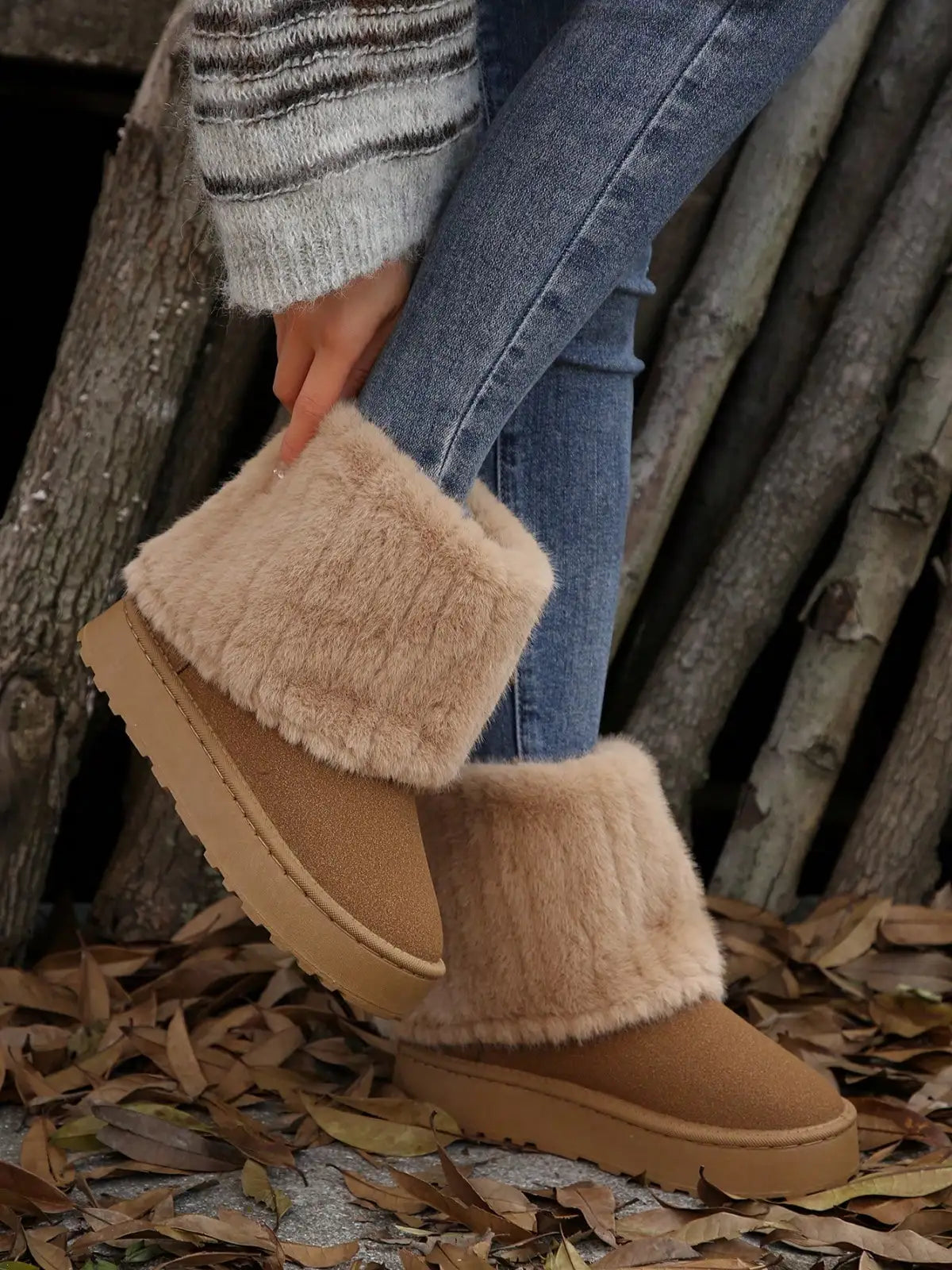 Womens Snow Boots - Fluffy Faux Fur Lined Short Winter Casual Platform Shoes For Warmth And Style