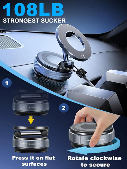 Magnetic Vacuum Phone Car Mount – 360° Rotatable Foldable Holder