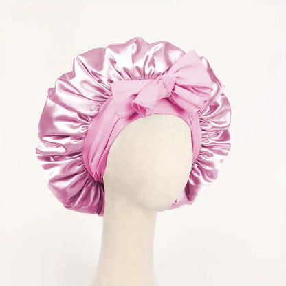 Satin Hair Bonnet with Tie Band – Large Adjustable Sleep Bonnet for Curly & Natural Hair