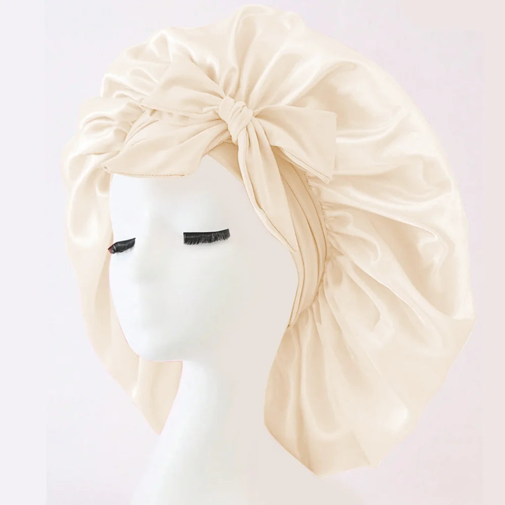 Satin Hair Bonnet with Tie Band – Large Adjustable Sleep Bonnet for Curly & Natural Hair