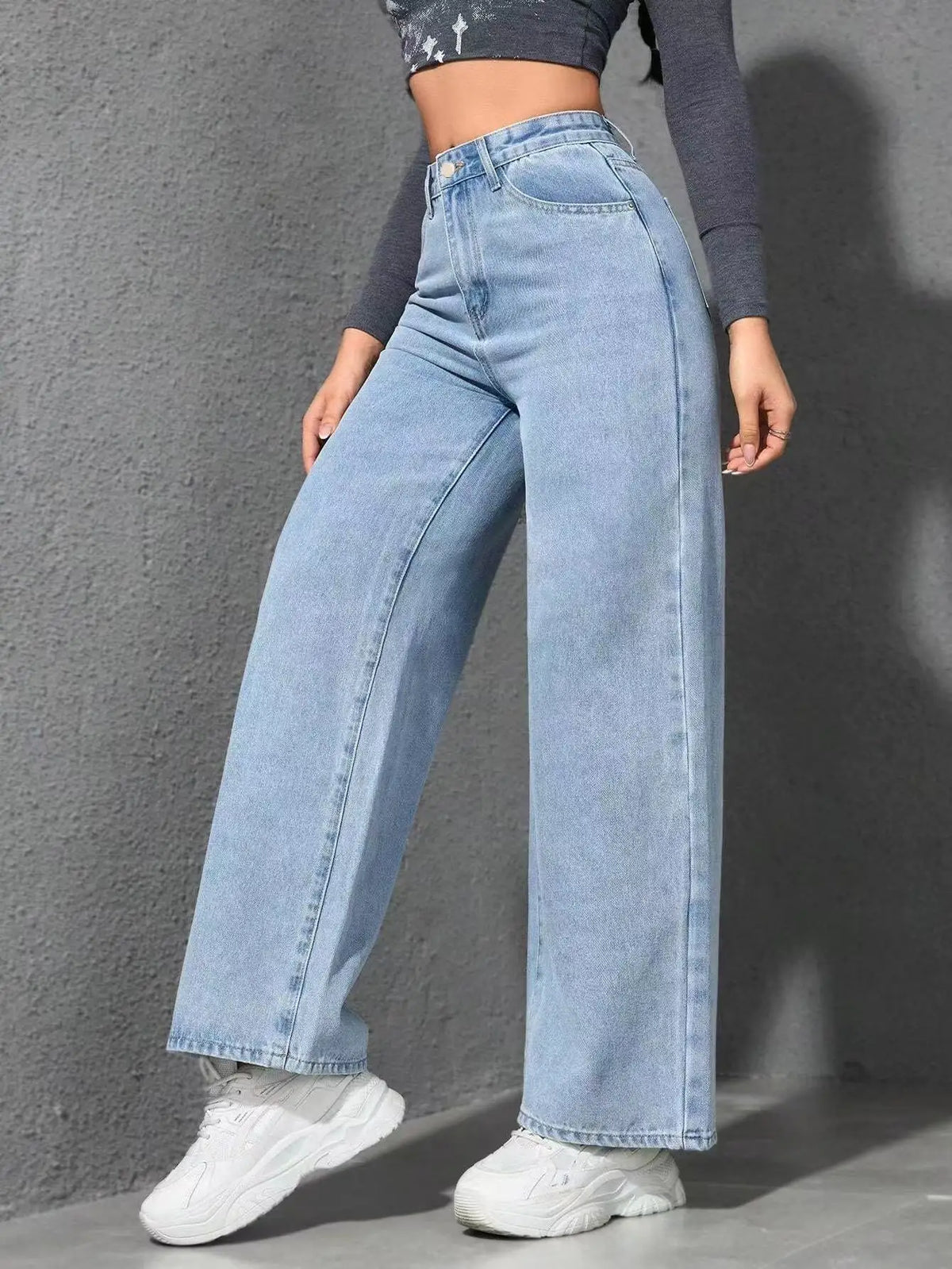 Women’s Baggy Wide-Leg Jeans – Loose Straight-Fit Denim, Casual Streetwear