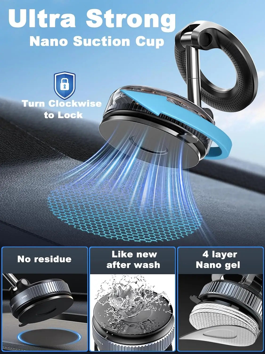Magnetic Vacuum Phone Car Mount – 360° Rotatable Foldable Holder
