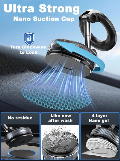 Magnetic Vacuum Phone Car Mount – 360° Rotatable Foldable Holder