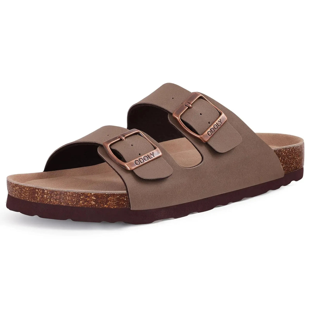 Double Buckle Cork Footbed Sandals – Suede Slide Sandals with Thick Sole for Women & Men