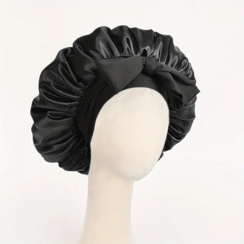 Satin Hair Bonnet with Tie Band – Large Adjustable Sleep Bonnet for Curly & Natural Hair