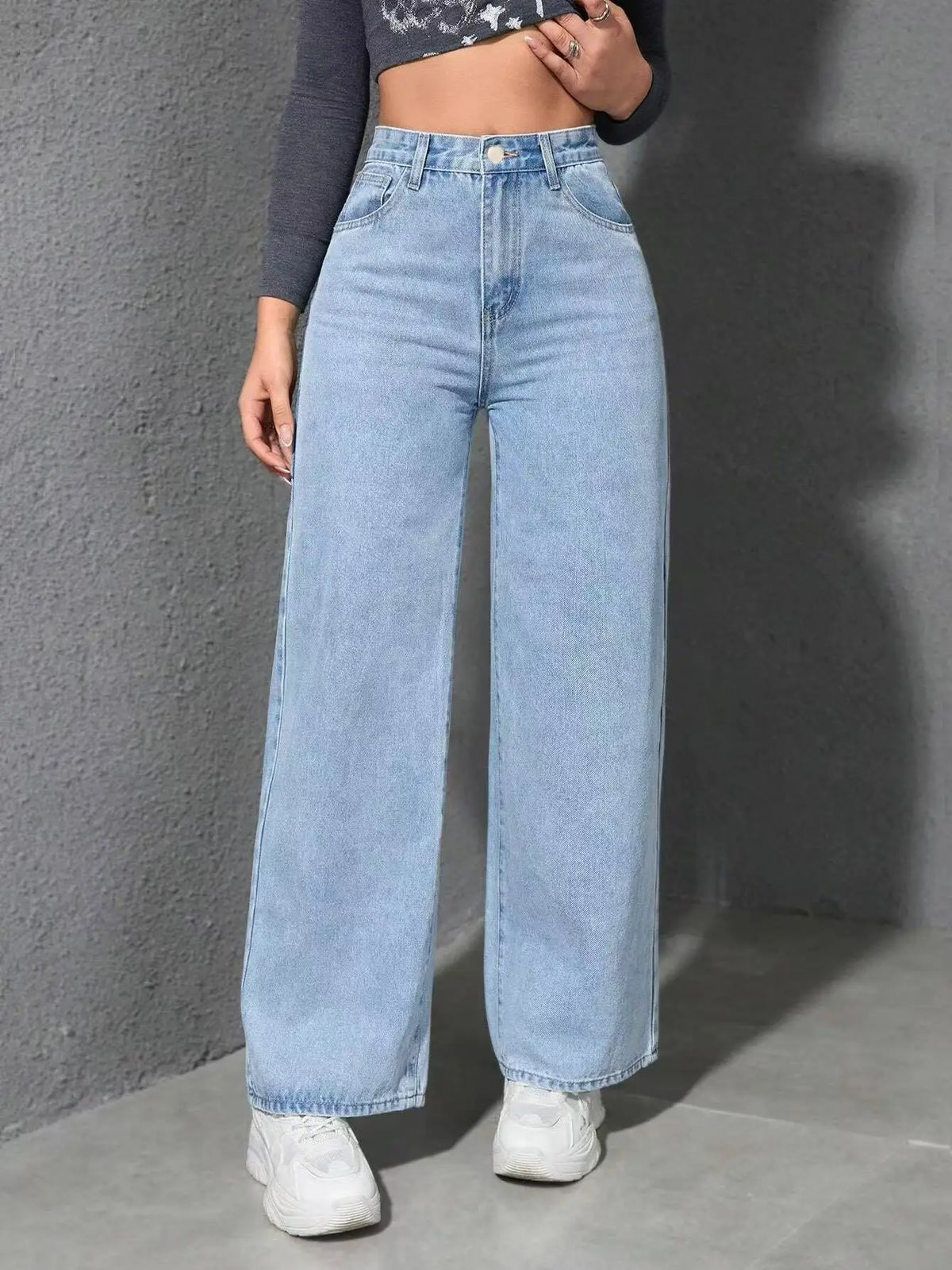 Women’s Baggy Wide-Leg Jeans – Loose Straight-Fit Denim, Casual Streetwear