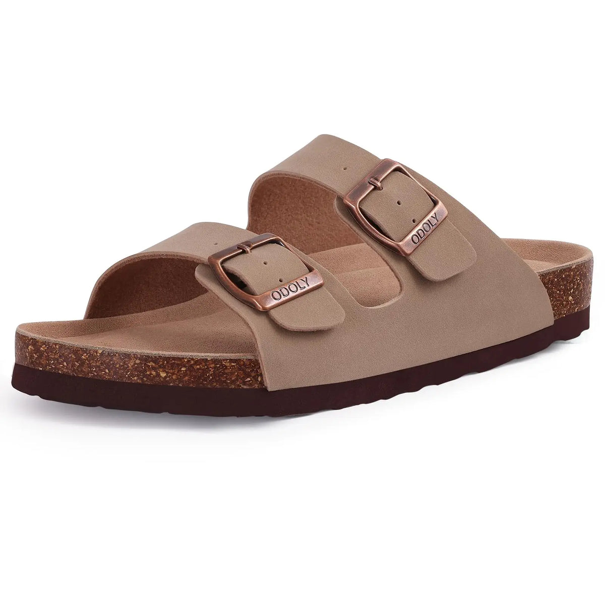 Double Buckle Cork Footbed Sandals – Suede Slide Sandals with Thick Sole for Women & Men