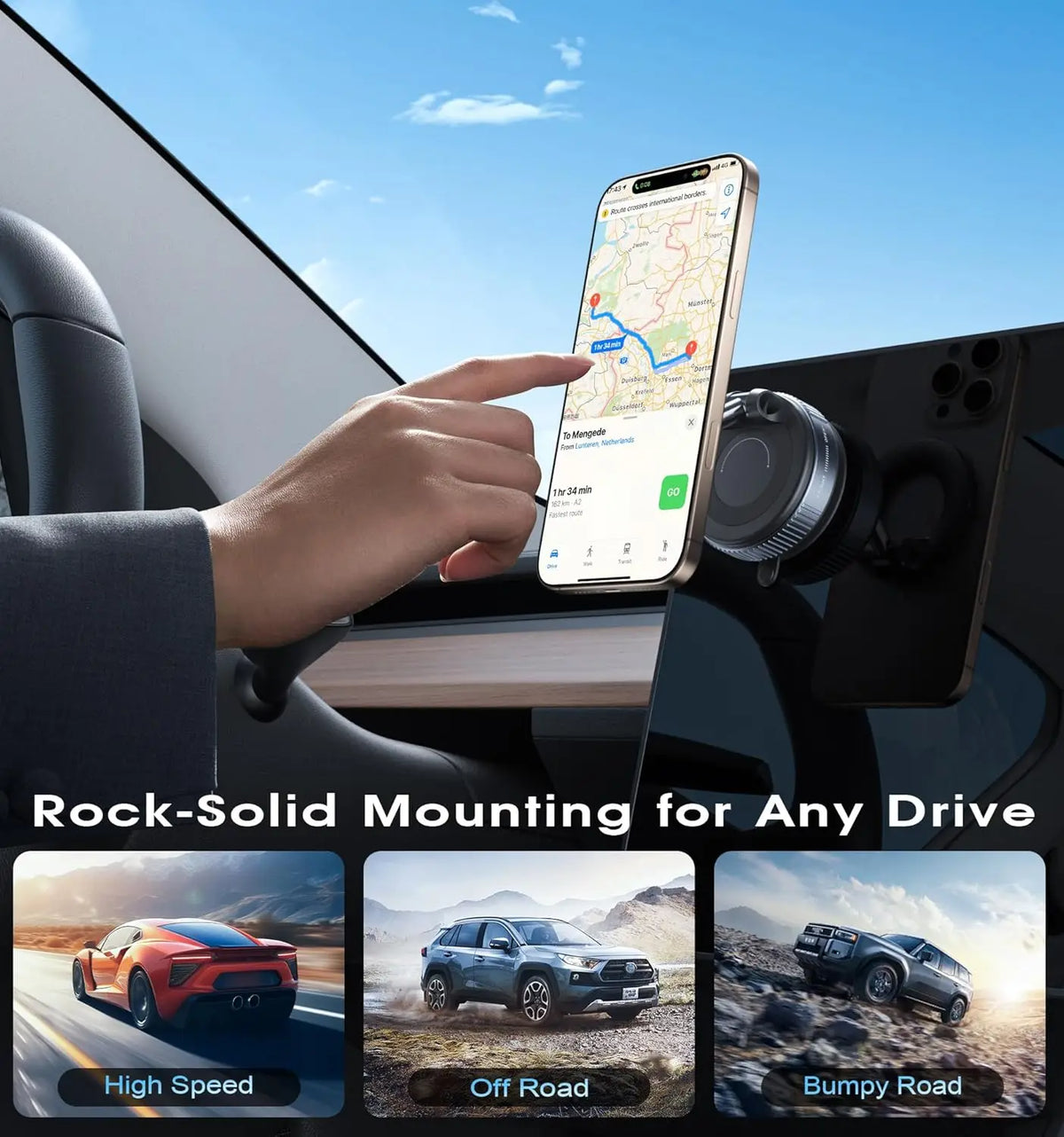 Magnetic Vacuum Phone Car Mount – 360° Rotatable Foldable Holder