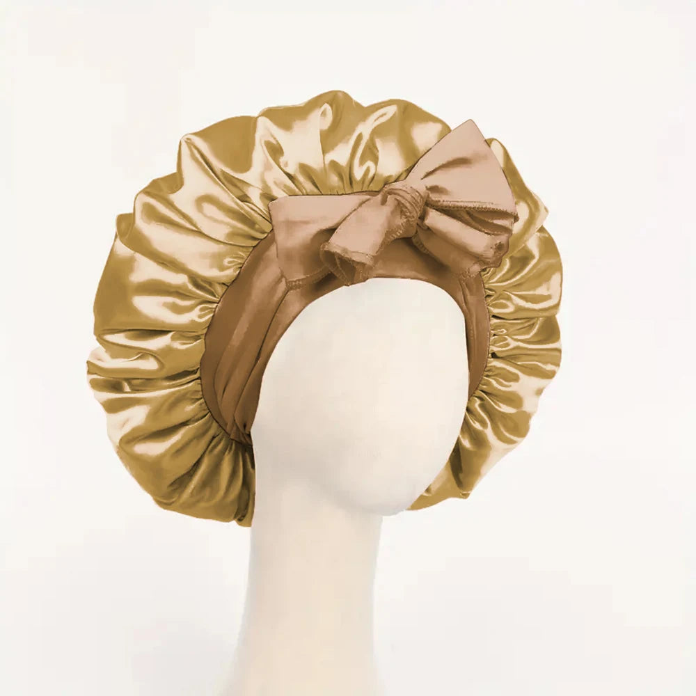 Satin Hair Bonnet with Tie Band – Large Adjustable Sleep Bonnet for Curly & Natural Hair