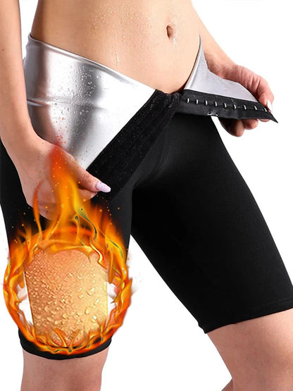 Sauna Sweat Shorts for Women – High-Waist Tummy Control Workout Shaper with Hook Closure