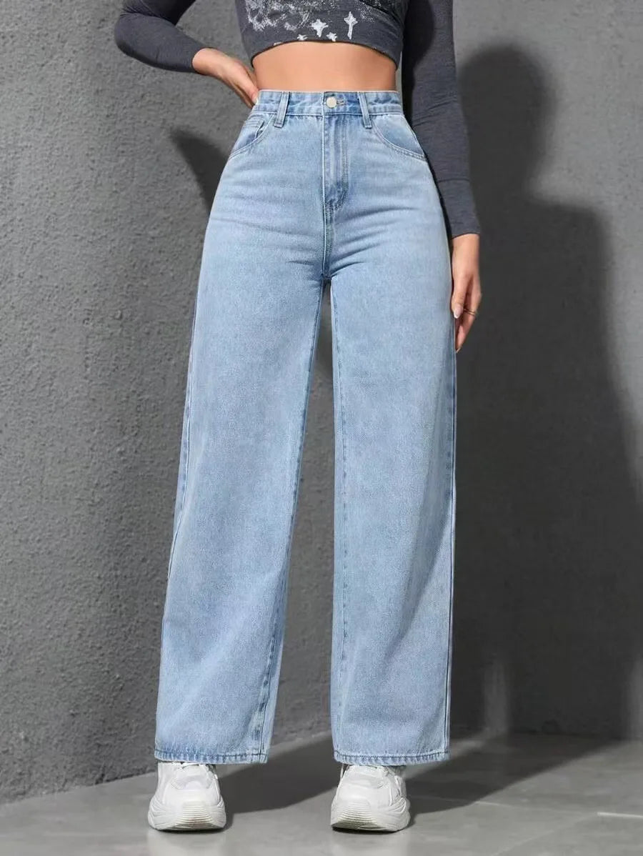 Women’s Baggy Wide-Leg Jeans – Loose Straight-Fit Denim, Casual Streetwear