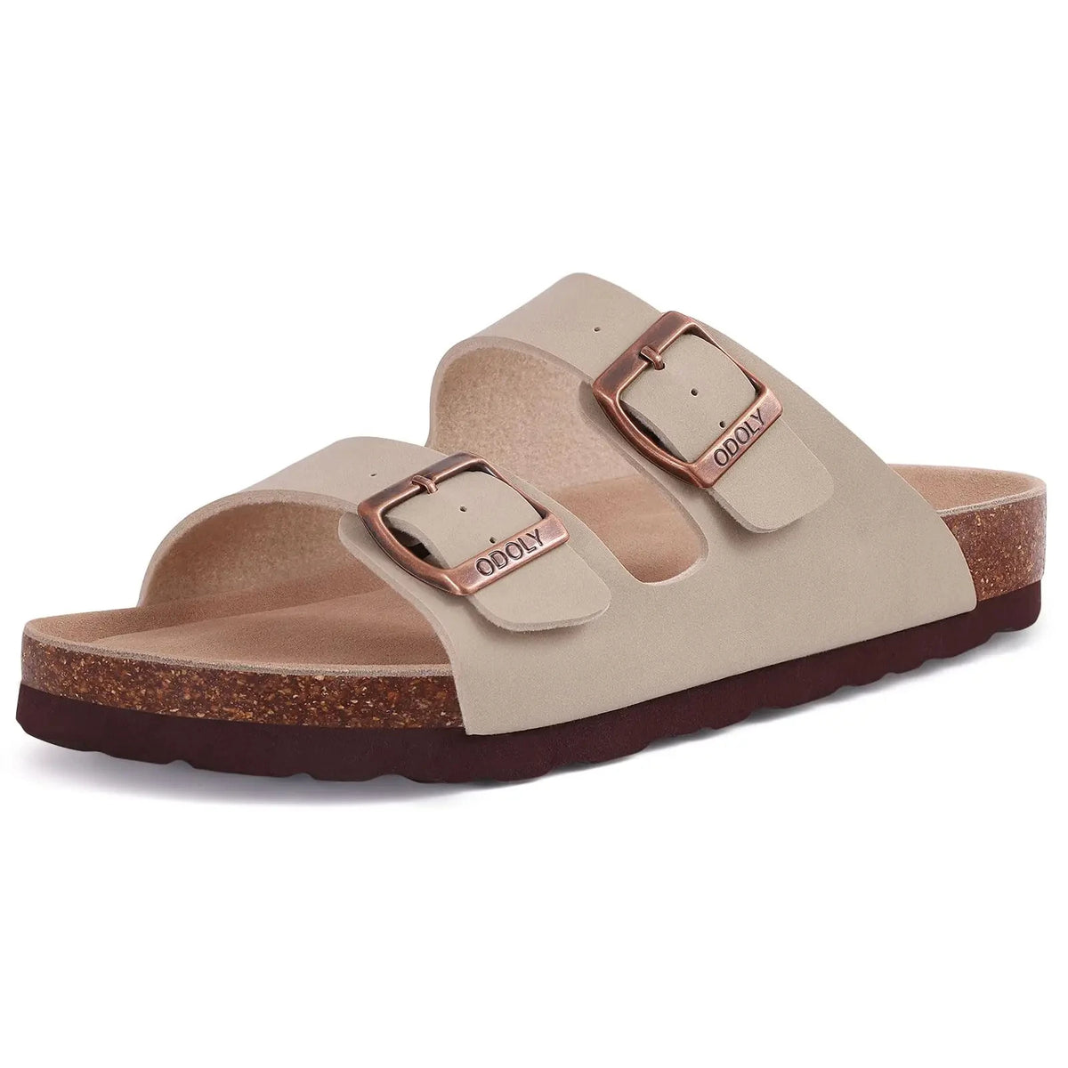 Double Buckle Cork Footbed Sandals – Suede Slide Sandals with Thick Sole for Women & Men