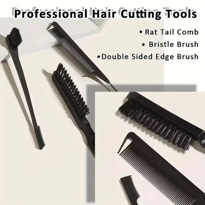 4-Piece Slick Back Hair Brush Set – Bristle Brush, Edge Brush, Teasing Brush & Rat Tail Comb