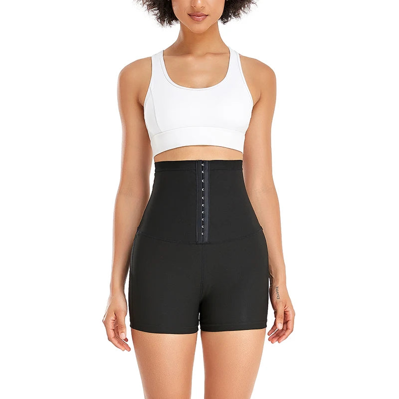 Sauna Sweat Shorts for Women – High-Waist Tummy Control Workout Shaper with Hook Closure